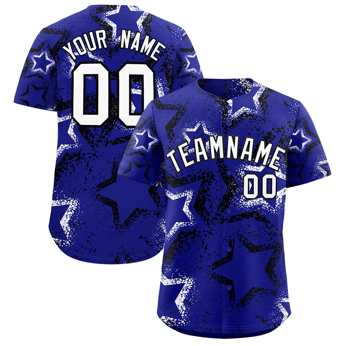 Custom Royal Blue Black White Star-Shaped Ink Texture Graffiti Pattern Baseball Jersey | Sublimation Printed &amp; Stitched,Add Name and Numbern,Perfect for Parties,Perfect for Training | KXKSHOP