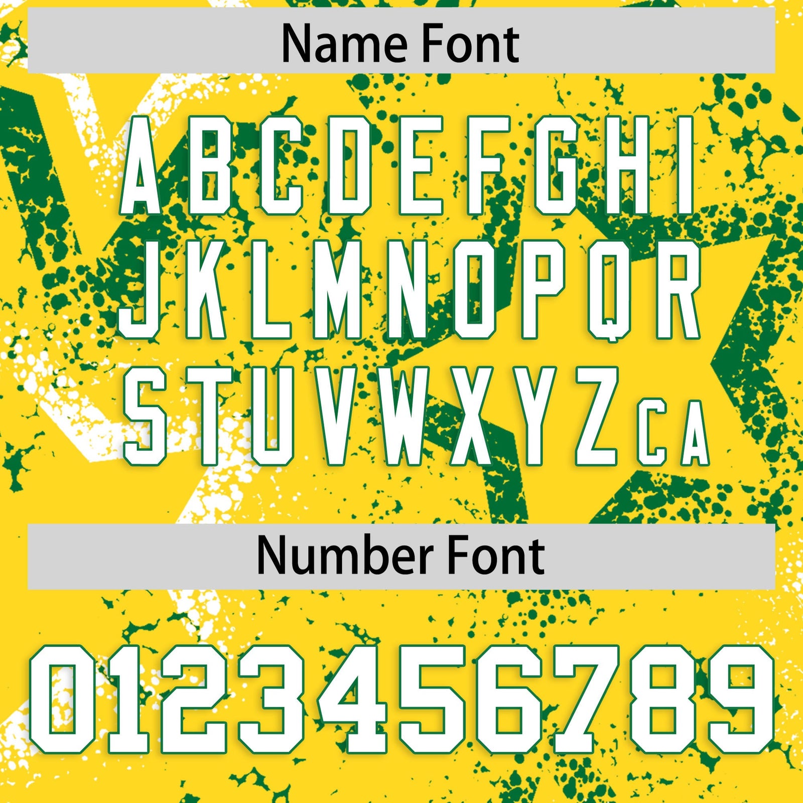 Custom Gold White Kelly Green Star-Shaped Ink Texture Graffiti Pattern Baseball Jersey | Sublimation Printed & Stitched,Add Name and Numbern,Perfect for Parties,Perfect for Training | KXKSHOP