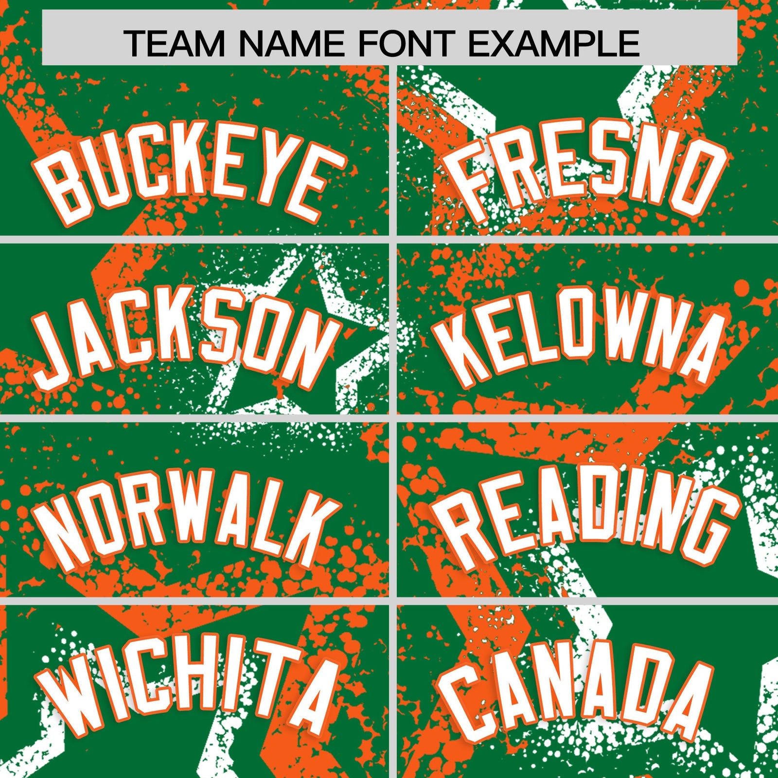 Custom Kelly Green White Orange Star-Shaped Ink Texture Graffiti Pattern Baseball Jersey | Sublimation Printed & Stitched,Add Name and Numbern,Perfect for Parties,Perfect for Training | KXKSHOP