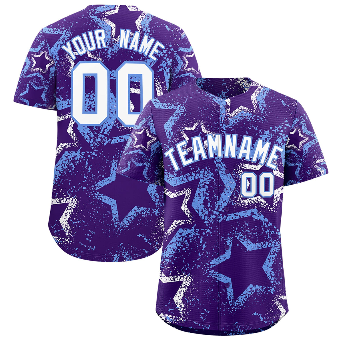 Custom Purple White Light Blue Star-Shaped Ink Texture Graffiti Pattern Baseball Jersey | Sublimation Printed &amp; Stitched,Add Name and Numbern,Perfect for Parties,Perfect for Training | KXKSHOP