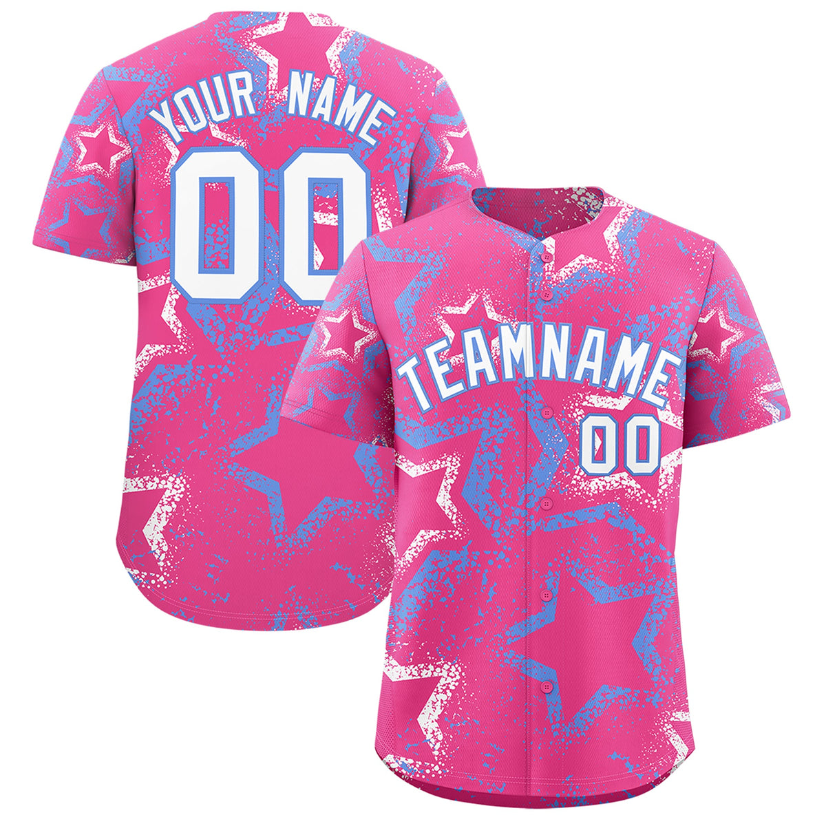 Custom Pink White Light Blue Star-Shaped Ink Texture Graffiti Pattern Baseball Jersey | Sublimation Printed &amp; Stitched,Add Name and Numbern,Perfect for Parties,Perfect for Training | KXKSHOP