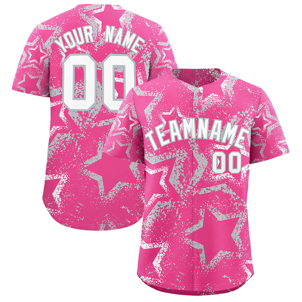 Custom Pink White Silver Star-Shaped Ink Texture Graffiti Pattern Baseball Jersey | Sublimation Printed & Stitched,Add Name and Numbern,Perfect for Parties,Perfect for Training | KXKSHOP