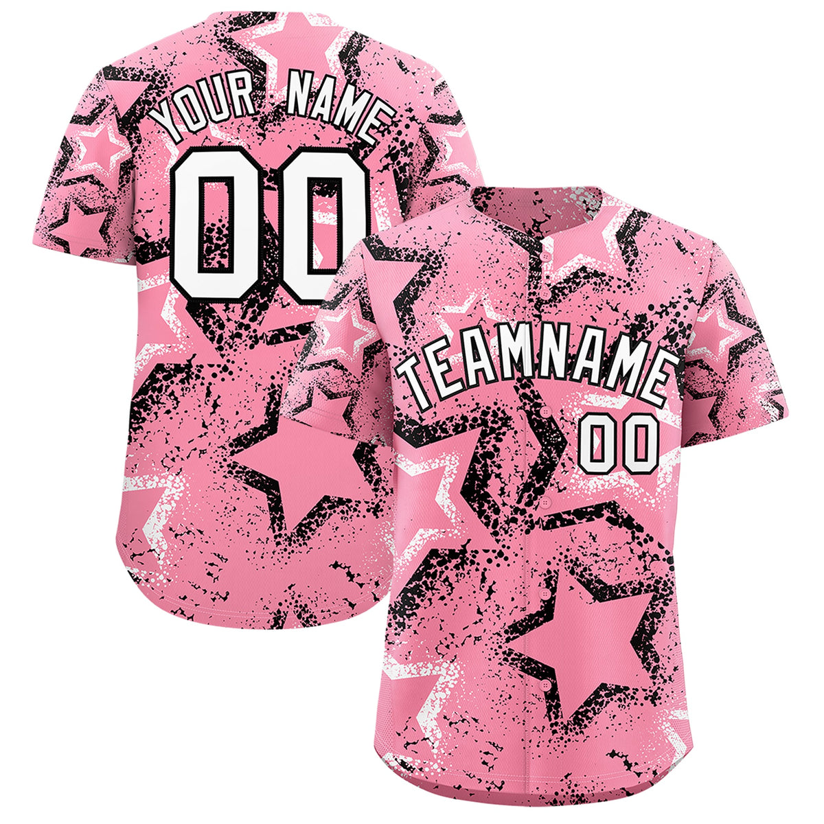 Custom Light Pink White Black Star-Shaped Ink Texture Graffiti Pattern Baseball Jersey | Sublimation Printed &amp; Stitched,Add Name and Numbern,Perfect for Parties,Perfect for Training | KXKSHOP