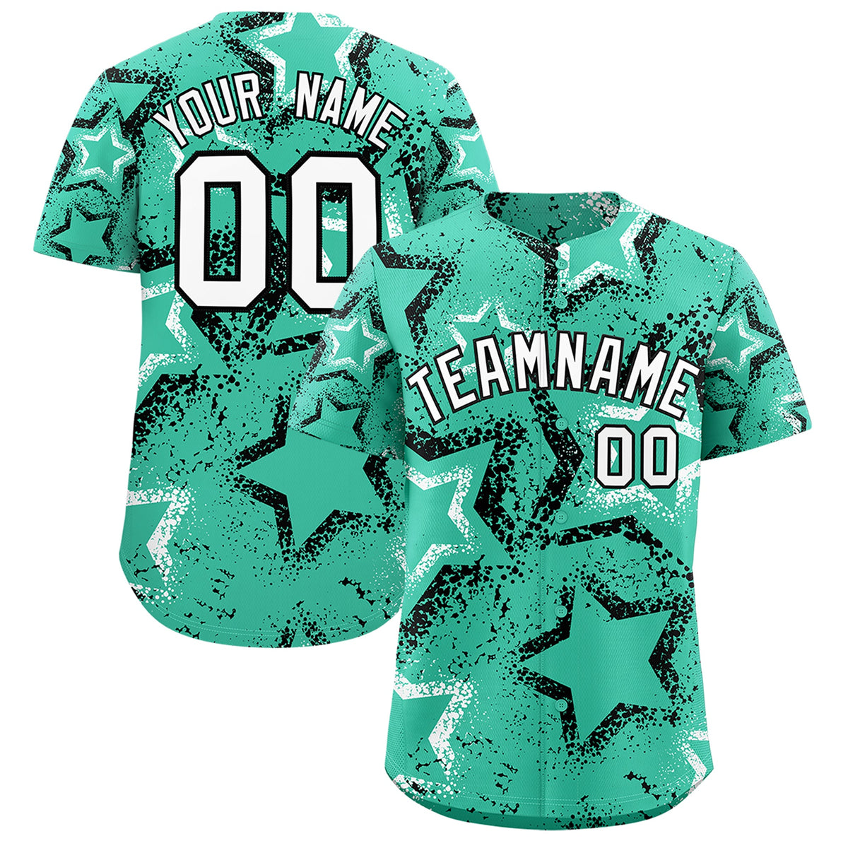Custom Bright Green White Black Star-Shaped Ink Texture Graffiti Pattern Baseball Jersey | Sublimation Printed &amp; Stitched,Add Name and Numbern,Perfect for Parties,Perfect for Training | KXKSHOP