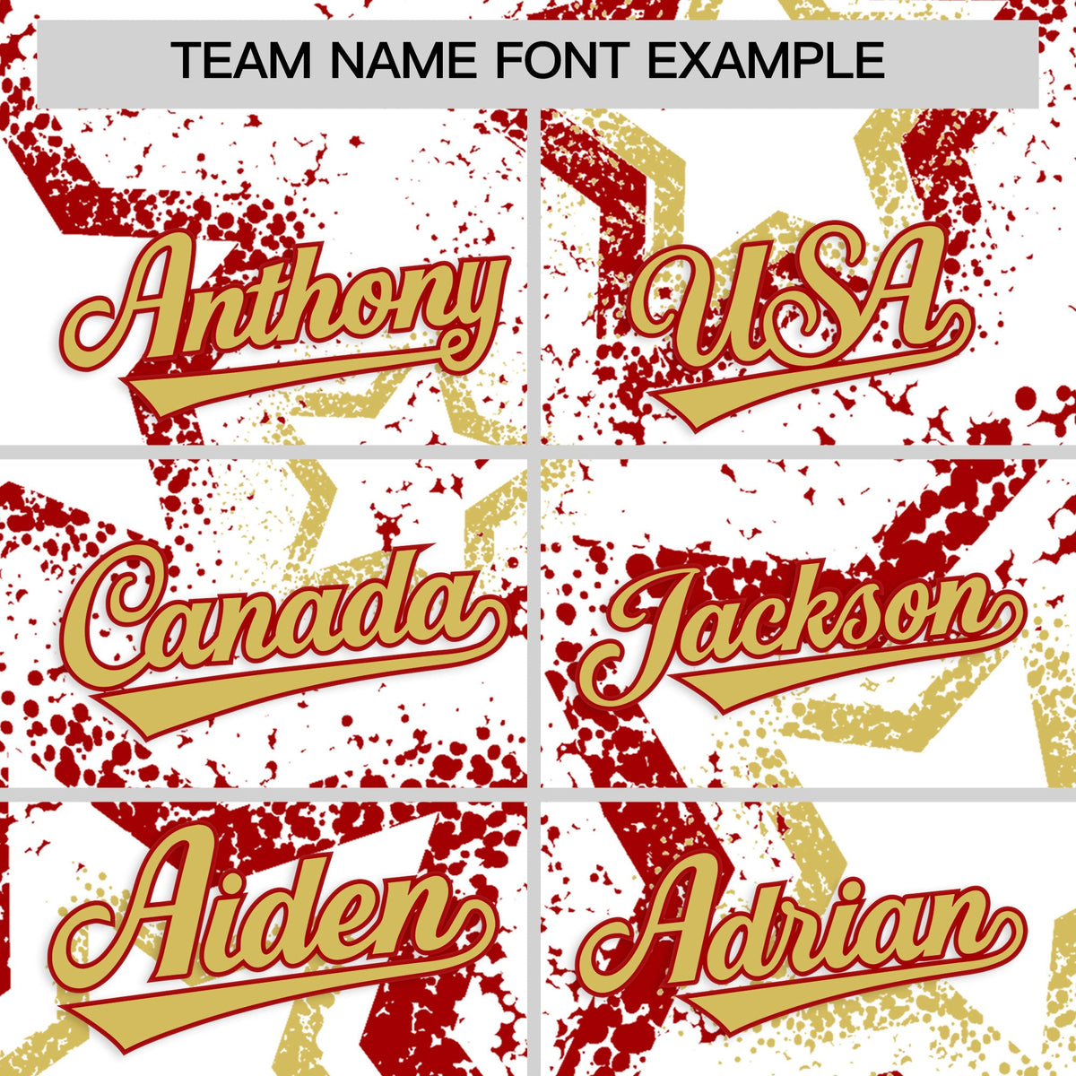 Custom White Old Gold Red Star-Shaped Ink Texture Graffiti Pattern Baseball Jersey | Sublimation Printed &amp; Stitched,Add Name and Numbern,Perfect for Parties,Perfect for Training | KXKSHOP