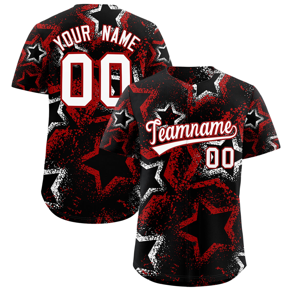 Custom Black White Red Star-Shaped Ink Texture Graffiti Pattern Baseball Jersey | Sublimation Printed &amp; Stitched,Add Name and Numbern,Perfect for Parties,Perfect for Training | KXKSHOP