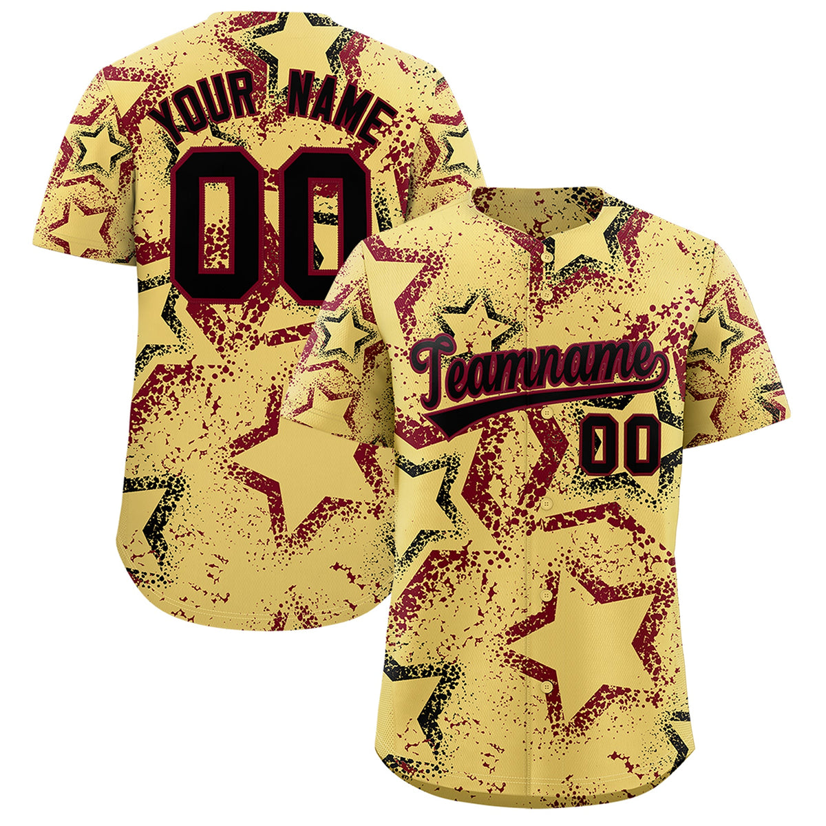 Custom Khaki Black Crimson Star-Shaped Ink Texture Graffiti Pattern Baseball Jersey | Sublimation Printed & Stitched,Add Name and Numbern,Perfect for Parties,Perfect for Training | KXKSHOP