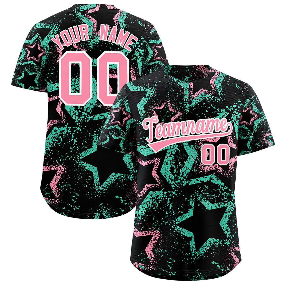 Custom Black Light Pink White Star-Shaped Ink Texture Graffiti Pattern Baseball Jersey | Sublimation Printed &amp; Stitched,Add Name and Numbern,Perfect for Parties,Perfect for Training | KXKSHOP