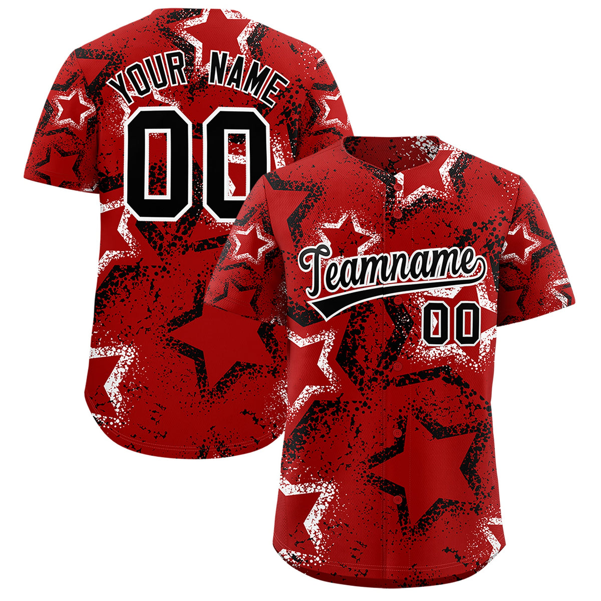 Custom Red White Black Star-Shaped Ink Texture Graffiti Pattern Baseball Jersey | Sublimation Printed &amp; Stitched,Add Name and Numbern,Perfect for Parties,Perfect for Training | KXKSHOP