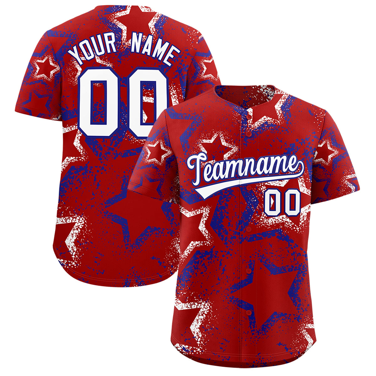 Custom Red White Royal Blue Star-Shaped Ink Texture Graffiti Pattern Baseball Jersey | Sublimation Printed &amp; Stitched,Add Name and Numbern,Perfect for Parties,Perfect for Training | KXKSHOP