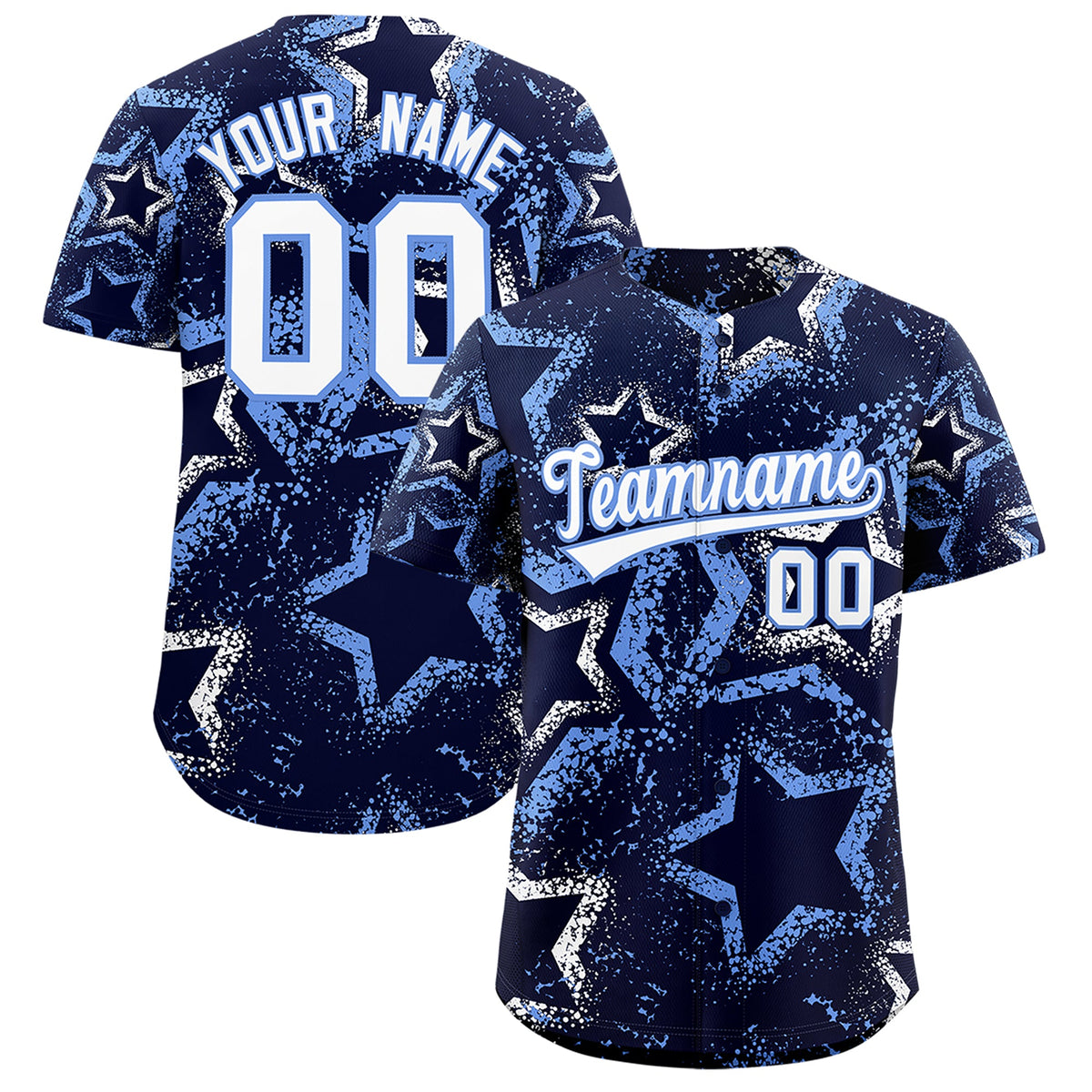 Custom Navy White Light Blue Star-Shaped Ink Texture Graffiti Pattern Baseball Jersey | Sublimation Printed &amp; Stitched,Add Name and Numbern,Perfect for Parties,Perfect for Training | KXKSHOP