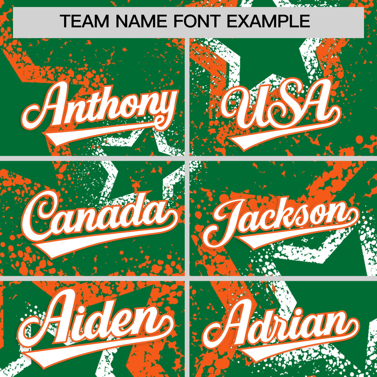 Custom Kelly Green White Orange Star-Shaped Ink Texture Graffiti Pattern Baseball Jersey | Sublimation Printed & Stitched,Add Name and Numbern,Perfect for Parties,Perfect for Training | KXKSHOP