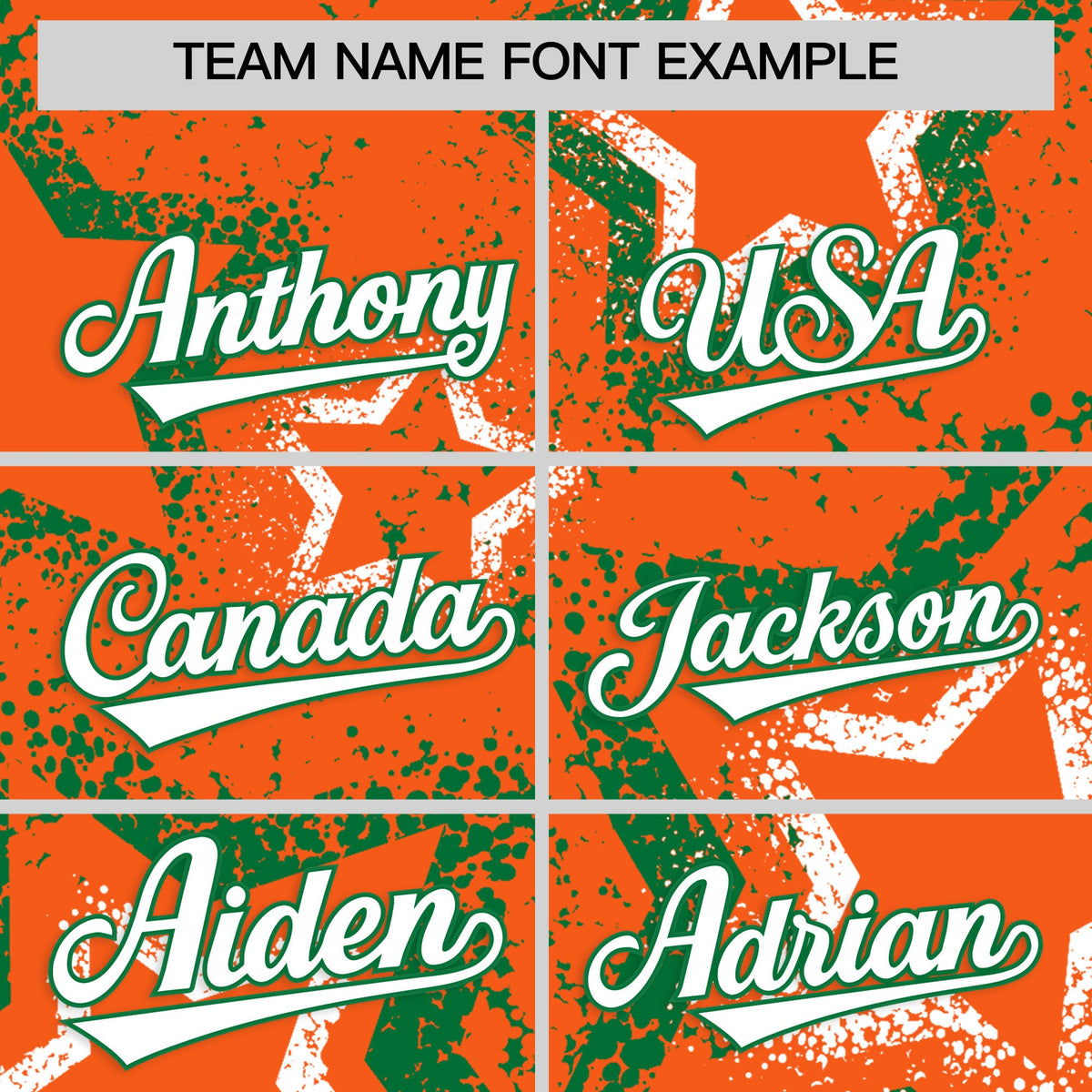 Custom Orange Kelly Green White Star-Shaped Ink Texture Graffiti Pattern Baseball Jersey | Sublimation Printed & Stitched,Add Name and Numbern,Perfect for Parties,Perfect for Training | KXKSHOP