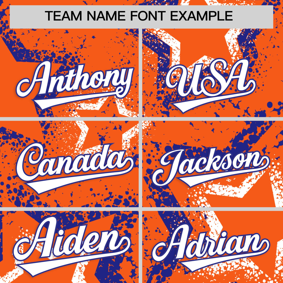 Custom Orange White Royal Blue Star-Shaped Ink Texture Graffiti Pattern Baseball Jersey | Sublimation Printed &amp; Stitched,Add Name and Numbern,Perfect for Parties,Perfect for Training | KXKSHOP