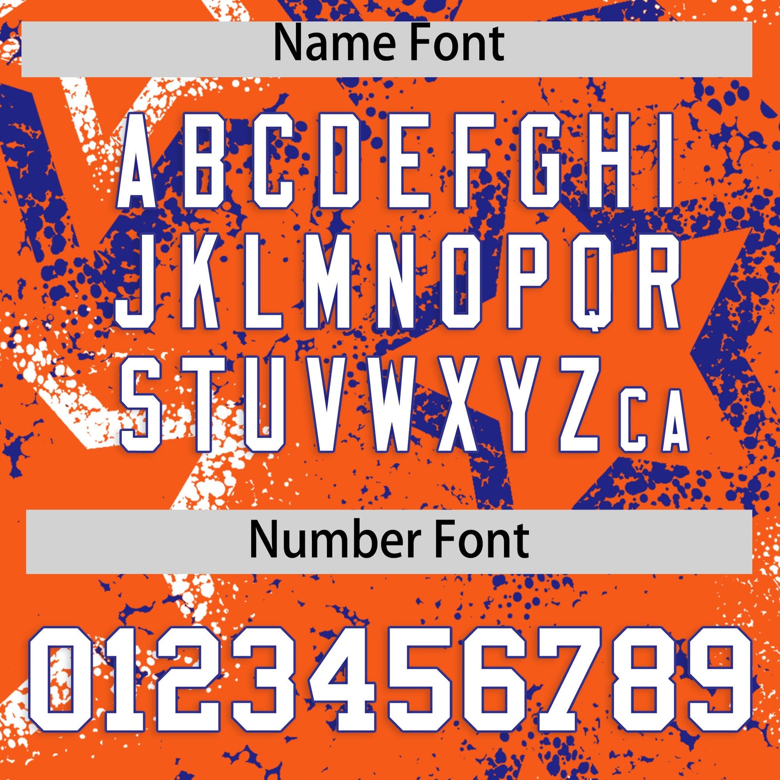 Custom Orange White Royal Blue Star-Shaped Ink Texture Graffiti Pattern Baseball Jersey | Sublimation Printed & Stitched,Add Name and Numbern,Perfect for Parties,Perfect for Training | KXKSHOP