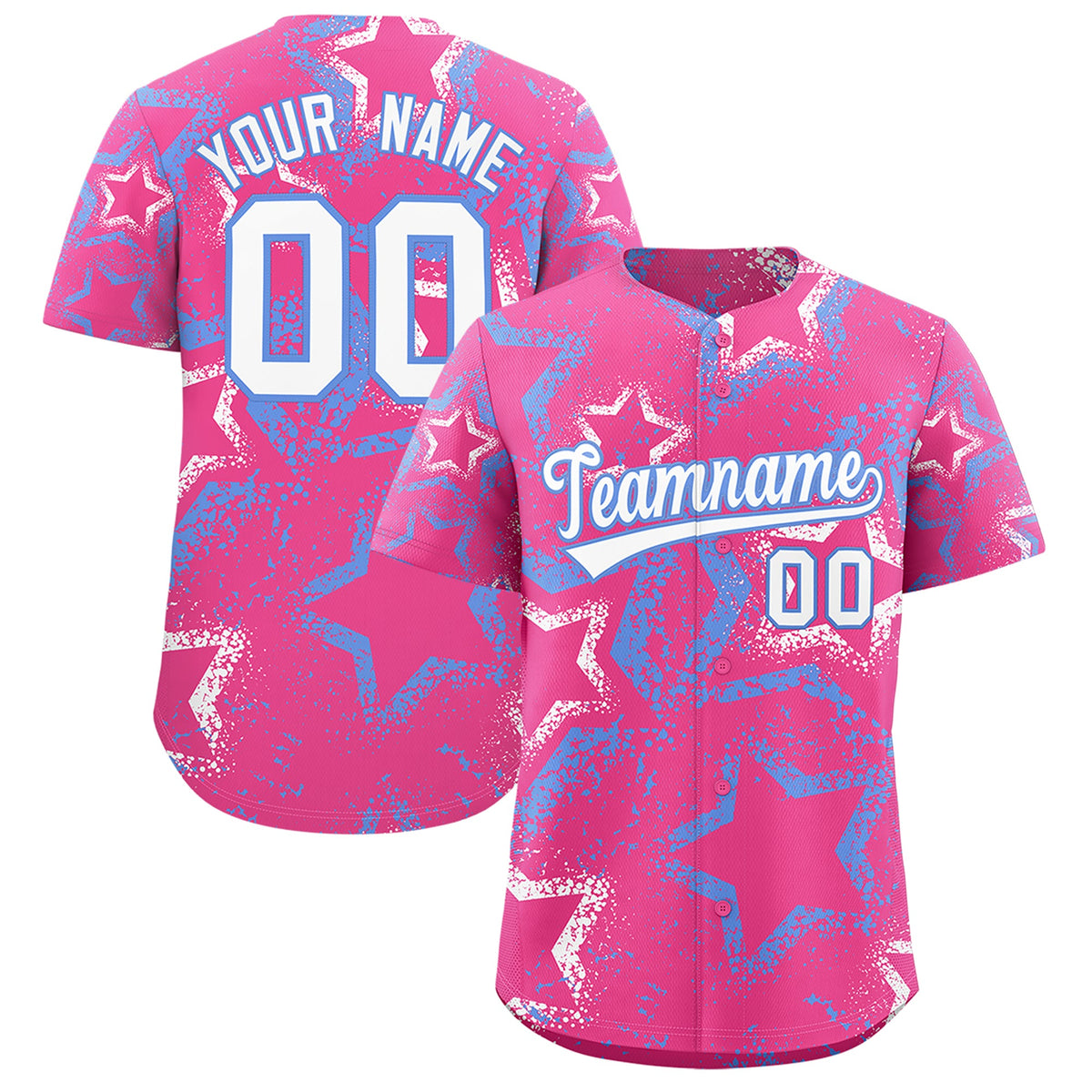 Custom Pink White Light Blue Star-Shaped Ink Texture Graffiti Pattern Baseball Jersey | Sublimation Printed &amp; Stitched,Add Name and Numbern,Perfect for Parties,Perfect for Training | KXKSHOP