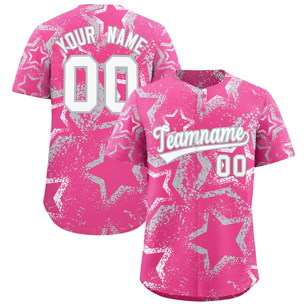 Custom Pink White Silver Star-Shaped Ink Texture Graffiti Pattern Baseball Jersey | Sublimation Printed & Stitched,Add Name and Numbern,Perfect for Parties,Perfect for Training | KXKSHOP