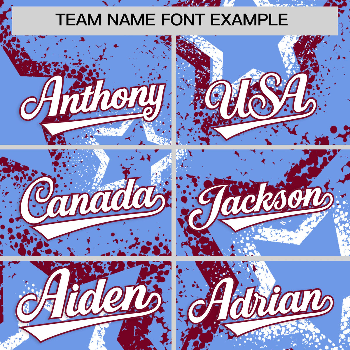 Custom Light Blue White Crimson Star-Shaped Ink Texture Graffiti Pattern Baseball Jersey | Sublimation Printed &amp; Stitched,Add Name and Numbern,Perfect for Parties,Perfect for Training | KXKSHOP