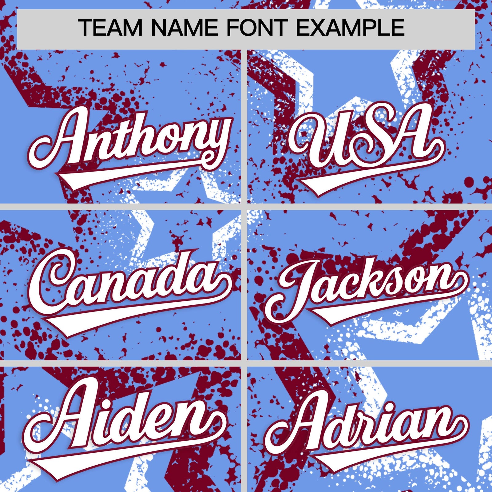 Custom Light Blue White Crimson Star-Shaped Ink Texture Graffiti Pattern Baseball Jersey | Sublimation Printed & Stitched,Add Name and Numbern,Perfect for Parties,Perfect for Training | KXKSHOP