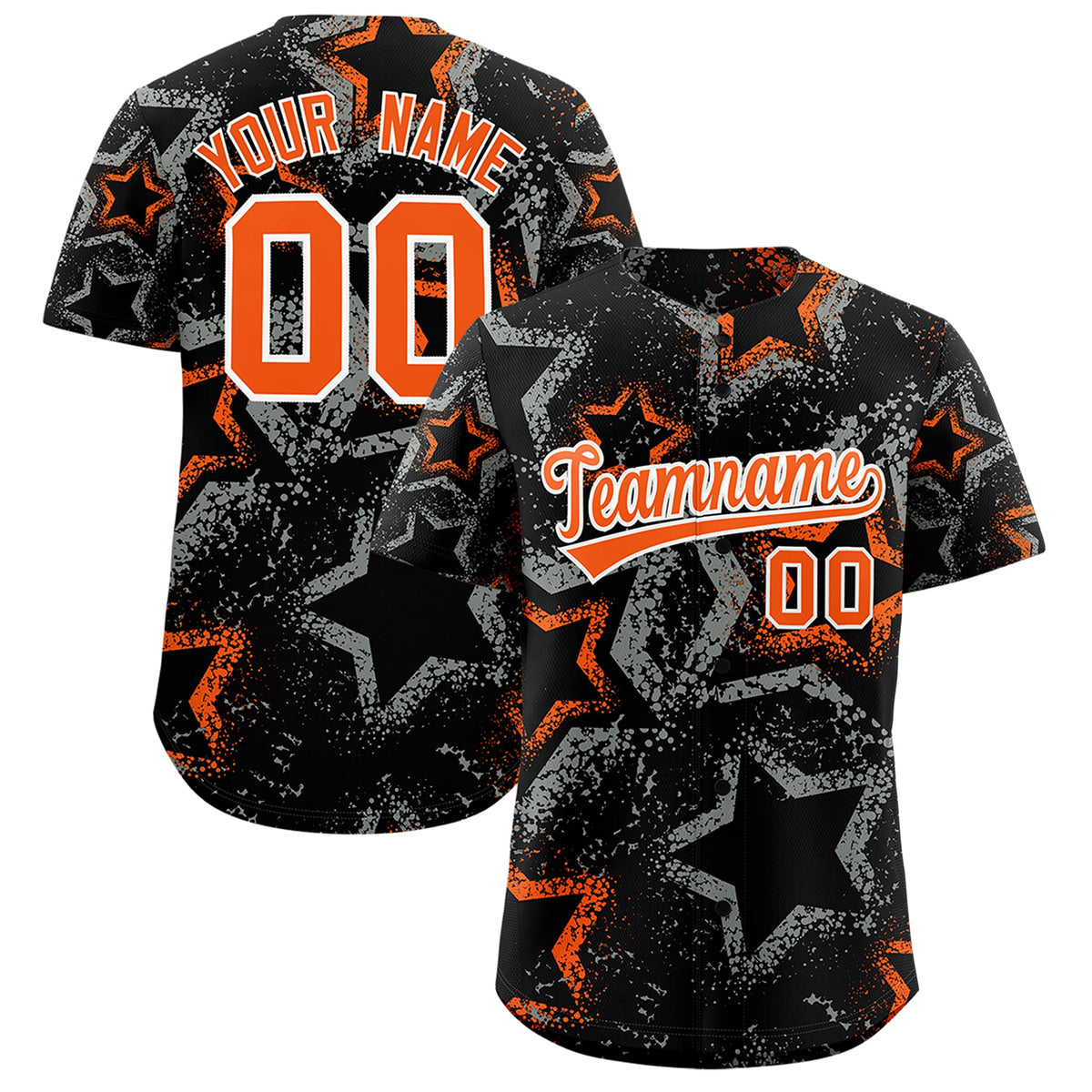 Custom Black Orange White Star-Shaped Ink Texture Graffiti Pattern Baseball Jersey | Sublimation Printed &amp; Stitched,Add Name and Numbern,Perfect for Parties,Perfect for Training | KXKSHOP