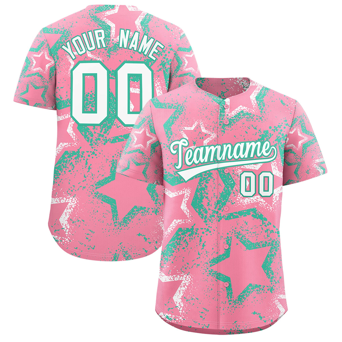 Custom Light Pink White Bright Green Star-Shaped Ink Texture Graffiti Pattern Baseball Jersey | Sublimation Printed &amp; Stitched,Add Name and Numbern,Perfect for Parties,Perfect for Training | KXKSHOP