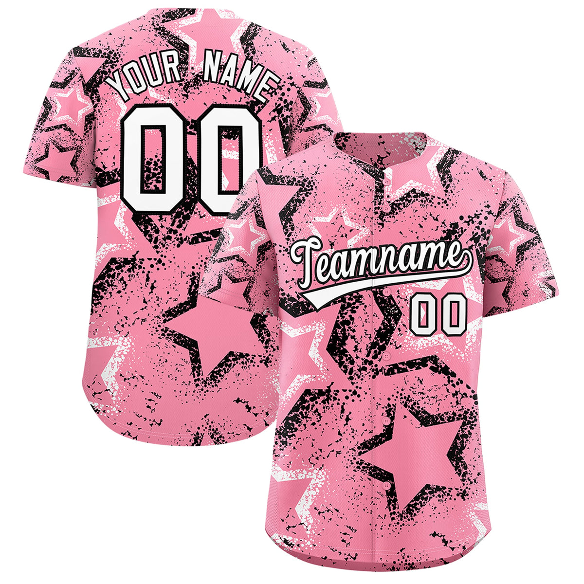 Custom Light Pink White Black Star-Shaped Ink Texture Graffiti Pattern Baseball Jersey | Sublimation Printed &amp; Stitched,Add Name and Numbern,Perfect for Parties,Perfect for Training | KXKSHOP