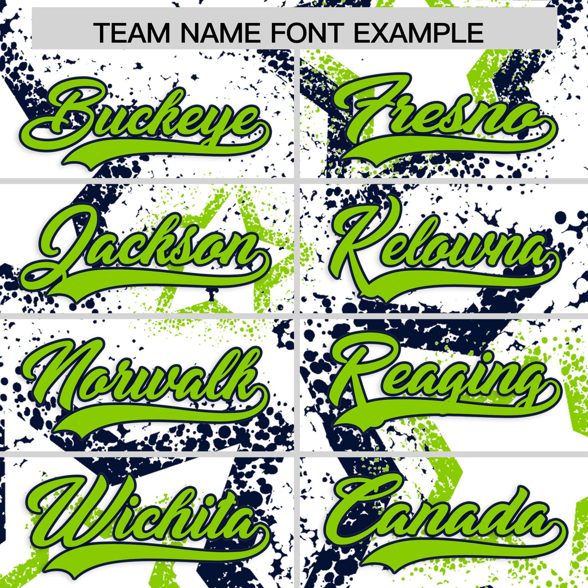 Custom White Neon Green Navy Star-Shaped Ink Texture Graffiti Pattern Baseball Jersey | Sublimation Printed & Stitched,Add Name and Numbern,Perfect for Parties,Perfect for Training | KXKSHOP