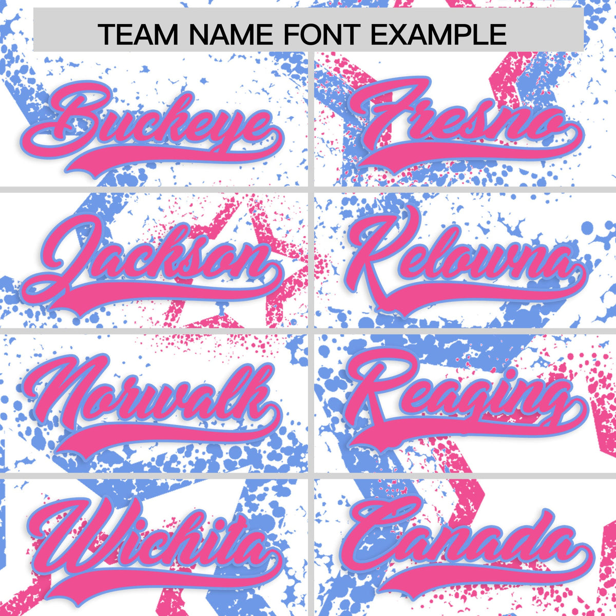 Custom White Light Blue Pink Star-Shaped Ink Texture Graffiti Pattern Baseball Jersey | Sublimation Printed &amp; Stitched,Add Name and Numbern,Perfect for Parties,Perfect for Training | KXKSHOP