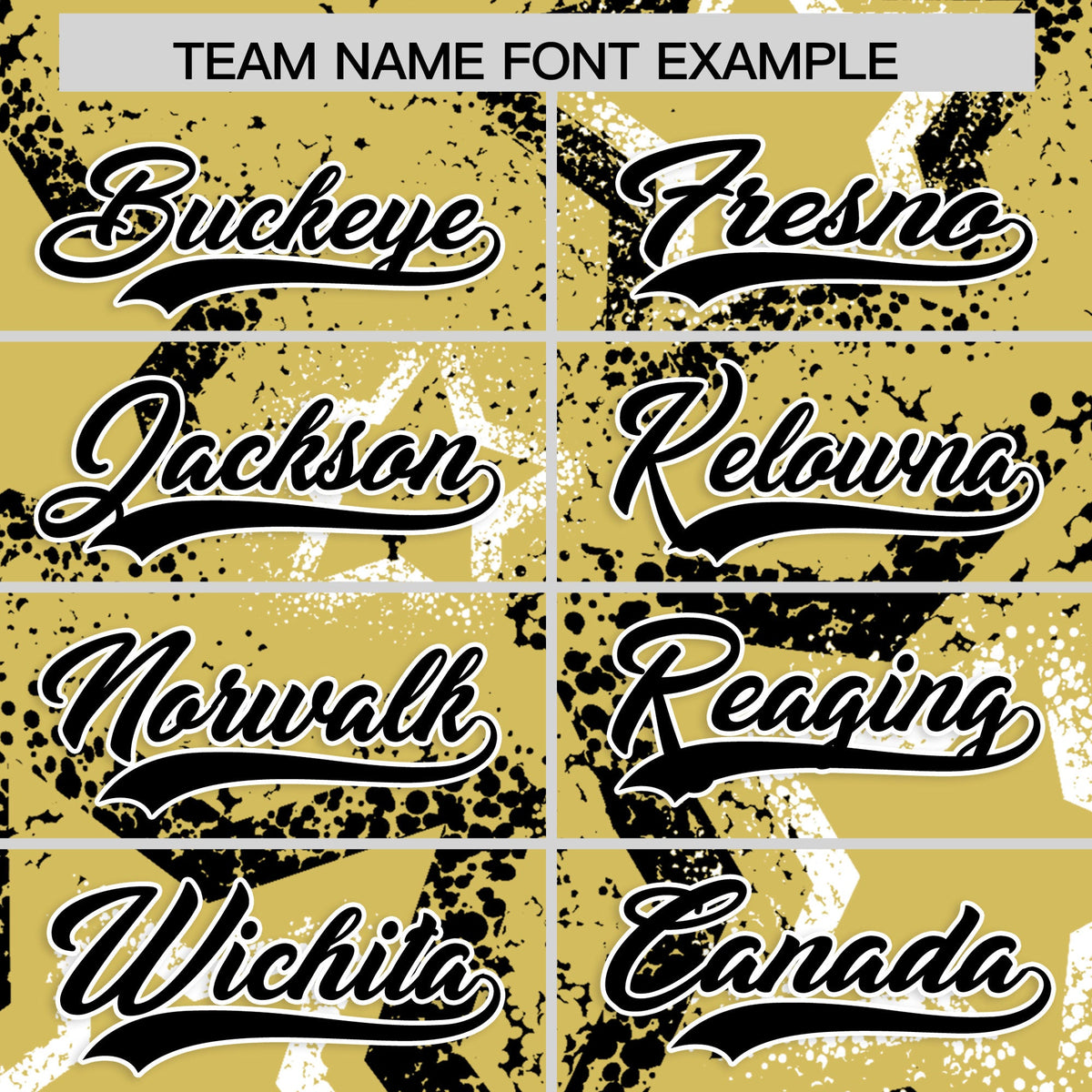 Custom Old Gold White Black Star-Shaped Ink Texture Graffiti Pattern Baseball Jersey | Sublimation Printed &amp; Stitched,Add Name and Numbern,Perfect for Parties,Perfect for Training | KXKSHOP