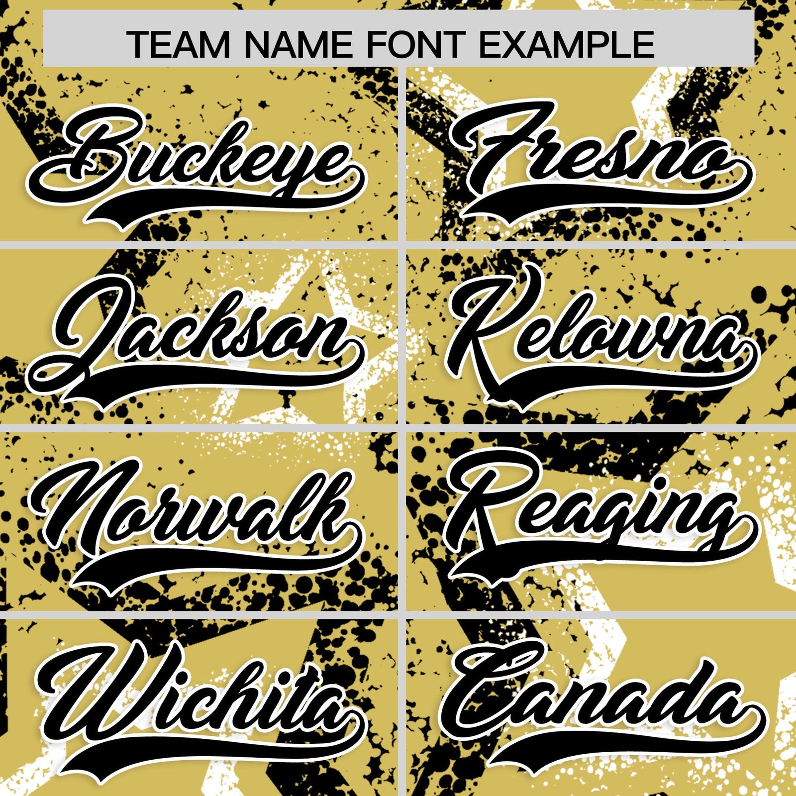 Custom Old Gold White Black Star-Shaped Ink Texture Graffiti Pattern Baseball Jersey | Sublimation Printed & Stitched,Add Name and Numbern,Perfect for Parties,Perfect for Training | KXKSHOP