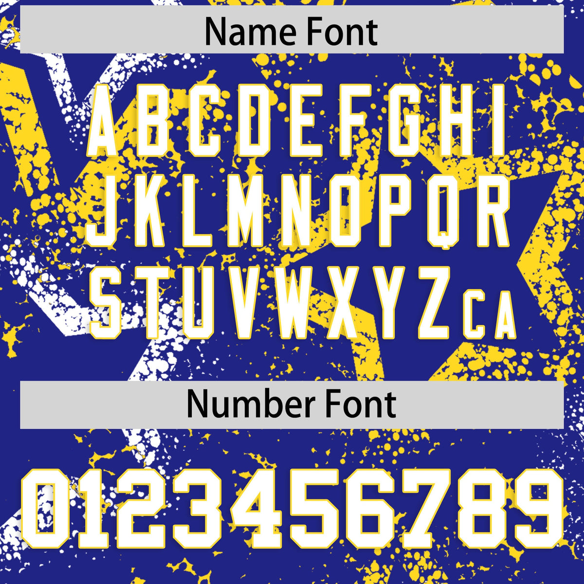 Custom Royal Blue White Gold Star-Shaped Ink Texture Graffiti Pattern Baseball Jersey | Sublimation Printed &amp; Stitched,Add Name and Numbern,Perfect for Parties,Perfect for Training | KXKSHOP