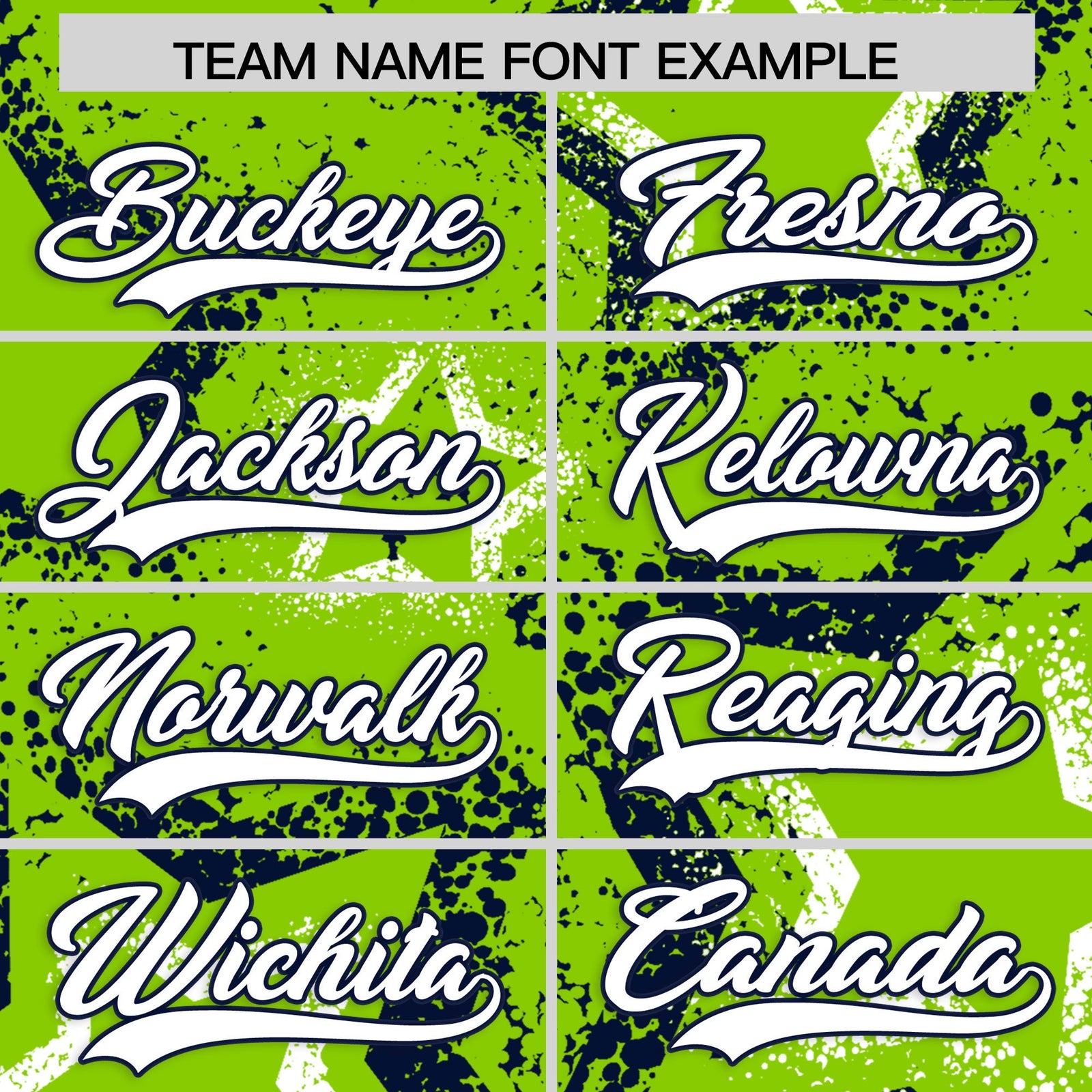 Custom Neon Green White Navy Star-Shaped Ink Texture Graffiti Pattern Baseball Jersey | Sublimation Printed & Stitched,Add Name and Numbern,Perfect for Parties,Perfect for Training | KXKSHOP