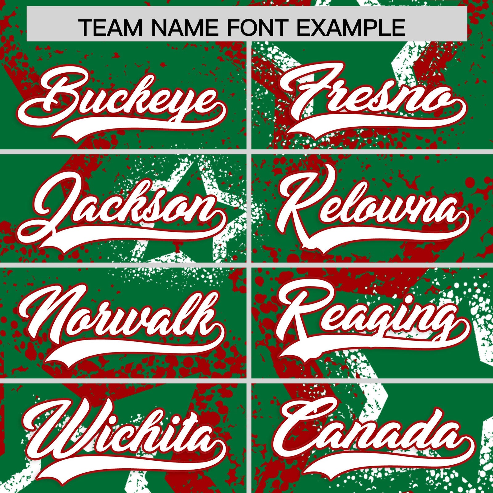 Custom Kelly Green White Red Star-Shaped Ink Texture Graffiti Pattern Baseball Jersey | Sublimation Printed & Stitched,Add Name and Numbern,Perfect for Parties,Perfect for Training | KXKSHOP