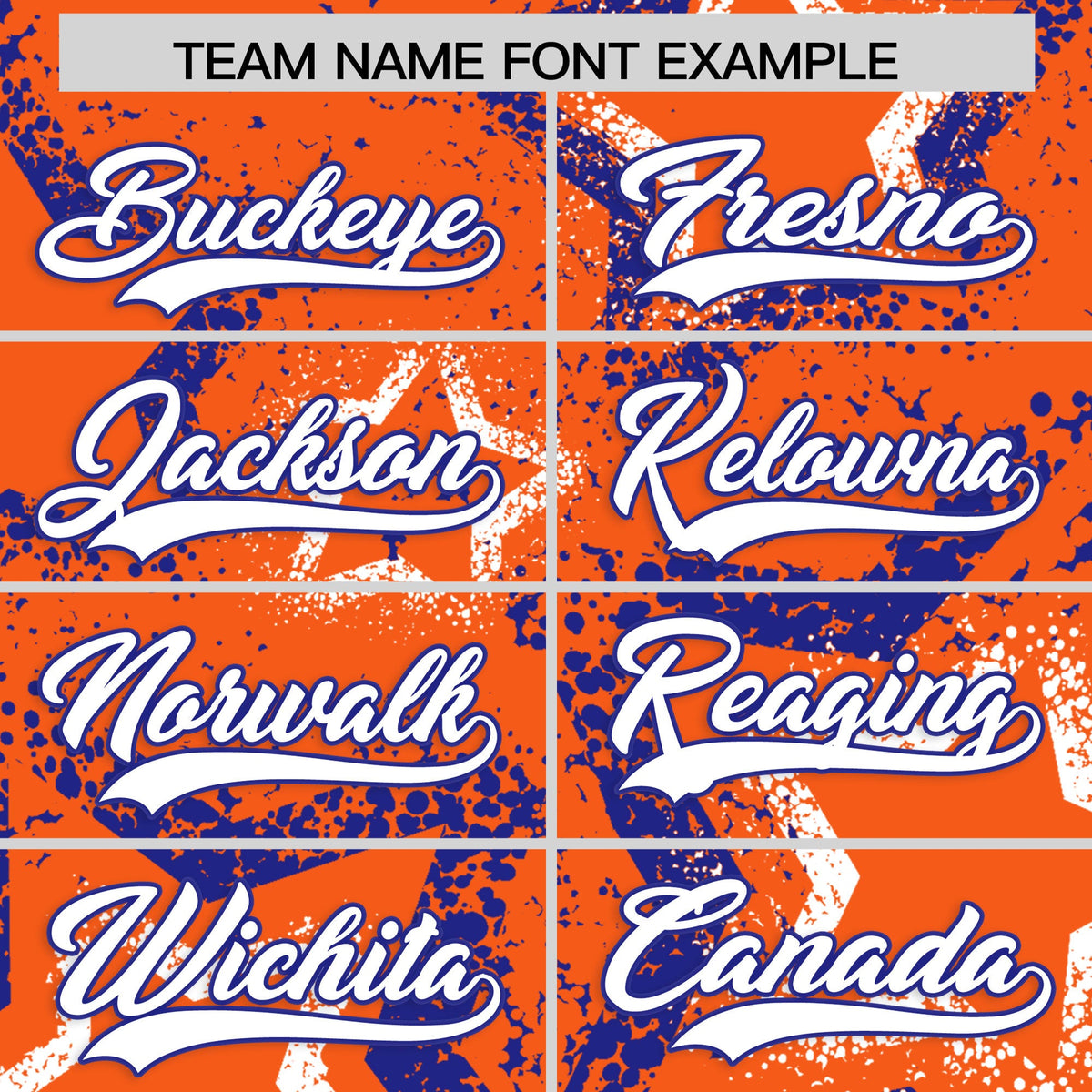 Custom Orange White Royal Blue Star-Shaped Ink Texture Graffiti Pattern Baseball Jersey | Sublimation Printed &amp; Stitched,Add Name and Numbern,Perfect for Parties,Perfect for Training | KXKSHOP