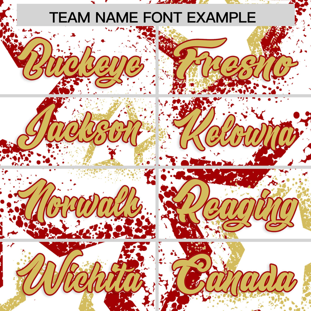 Custom White Old Gold Red Star-Shaped Ink Texture Graffiti Pattern Baseball Jersey | Sublimation Printed &amp; Stitched,Add Name and Numbern,Perfect for Parties,Perfect for Training | KXKSHOP