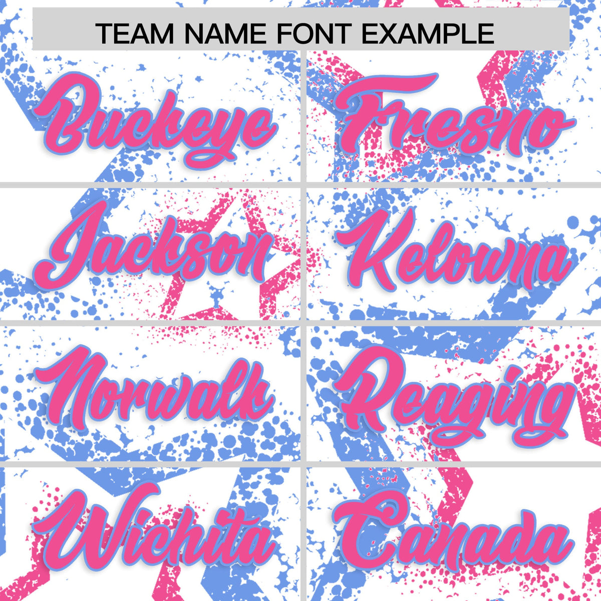 Custom White Light Blue Pink Star-Shaped Ink Texture Graffiti Pattern Baseball Jersey | Sublimation Printed &amp; Stitched,Add Name and Numbern,Perfect for Parties,Perfect for Training | KXKSHOP