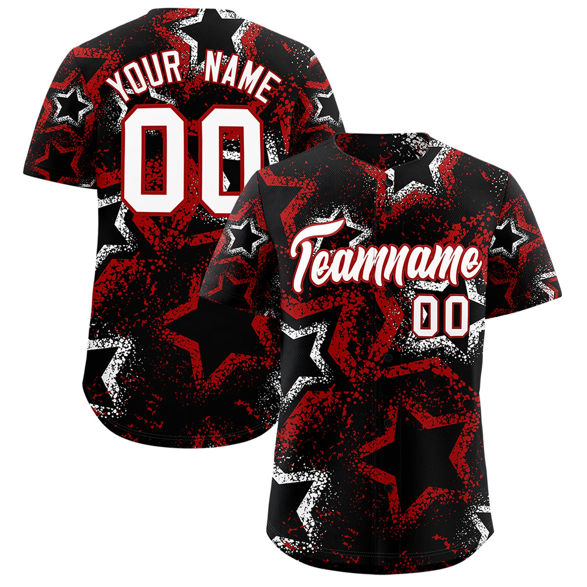 Custom Black White Red Star-Shaped Ink Texture Graffiti Pattern Baseball Jersey | Sublimation Printed &amp; Stitched,Add Name and Numbern,Perfect for Parties,Perfect for Training | KXKSHOP