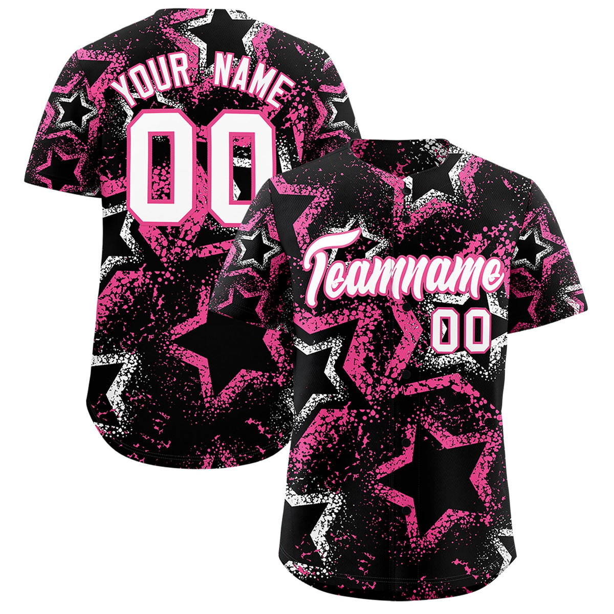 Custom Black White Pink Star-Shaped Ink Texture Graffiti Pattern Baseball Jersey | Sublimation Printed & Stitched,Add Name and Numbern,Perfect for Parties,Perfect for Training | KXKSHOP