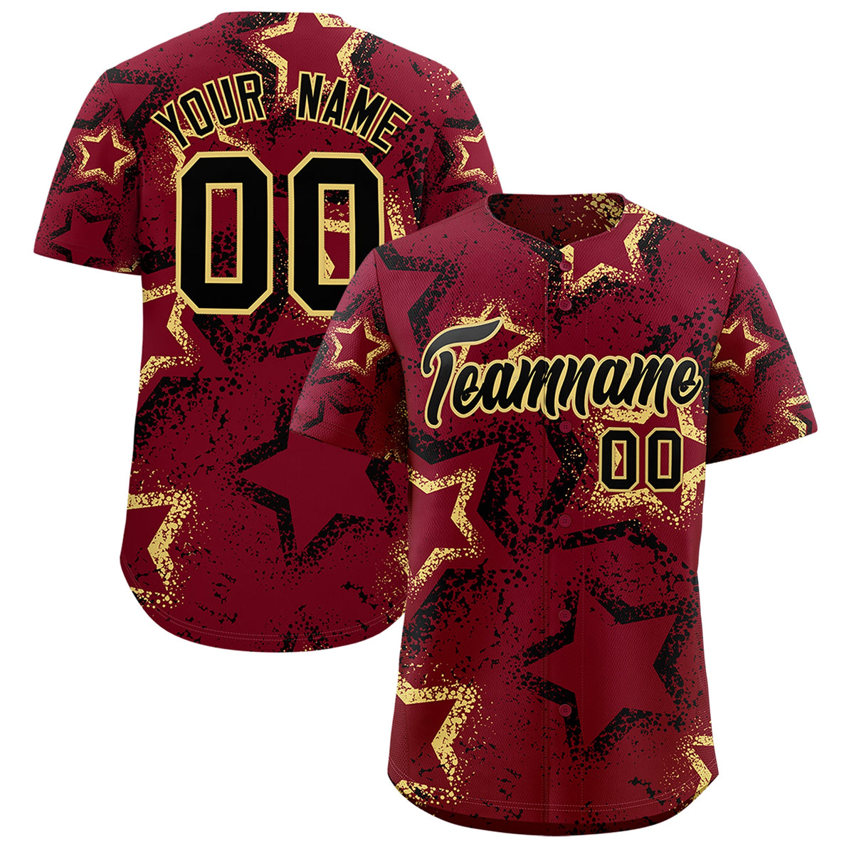 Custom Crimson Khaki Black Star-Shaped Ink Texture Graffiti Pattern Baseball Jersey | Sublimation Printed & Stitched,Add Name and Numbern,Perfect for Parties,Perfect for Training | KXKSHOP