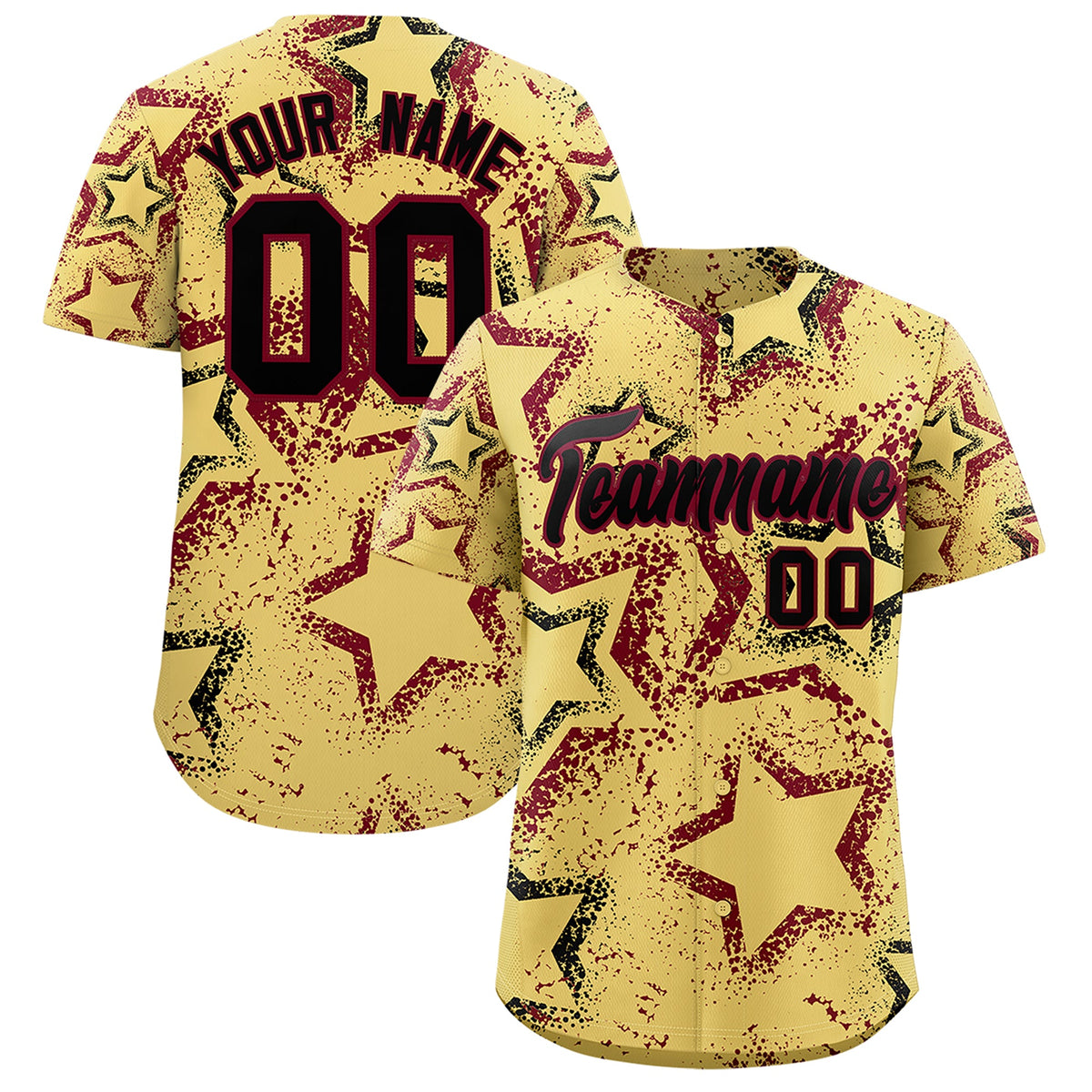 Custom Khaki Black Crimson Star-Shaped Ink Texture Graffiti Pattern Baseball Jersey | Sublimation Printed & Stitched,Add Name and Numbern,Perfect for Parties,Perfect for Training | KXKSHOP