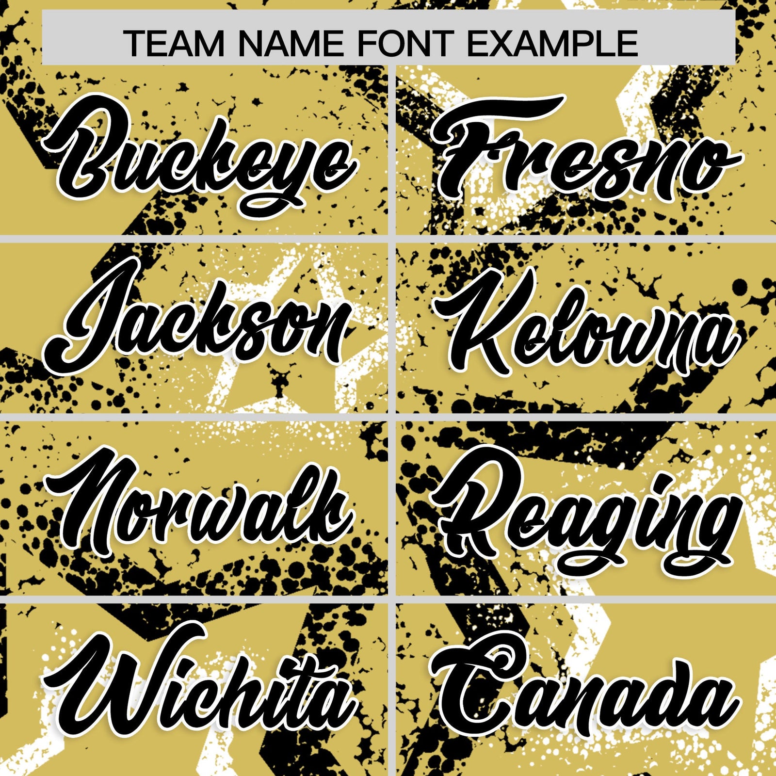 Custom Old Gold White Black Star-Shaped Ink Texture Graffiti Pattern Baseball Jersey | Sublimation Printed & Stitched,Add Name and Numbern,Perfect for Parties,Perfect for Training | KXKSHOP