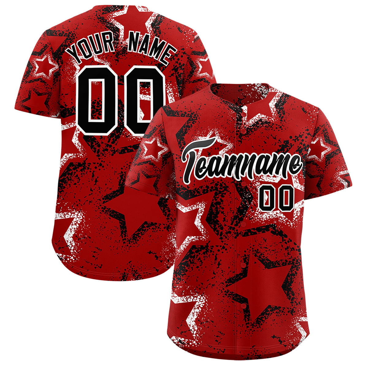 Custom Red White Black Star-Shaped Ink Texture Graffiti Pattern Baseball Jersey | Sublimation Printed &amp; Stitched,Add Name and Numbern,Perfect for Parties,Perfect for Training | KXKSHOP