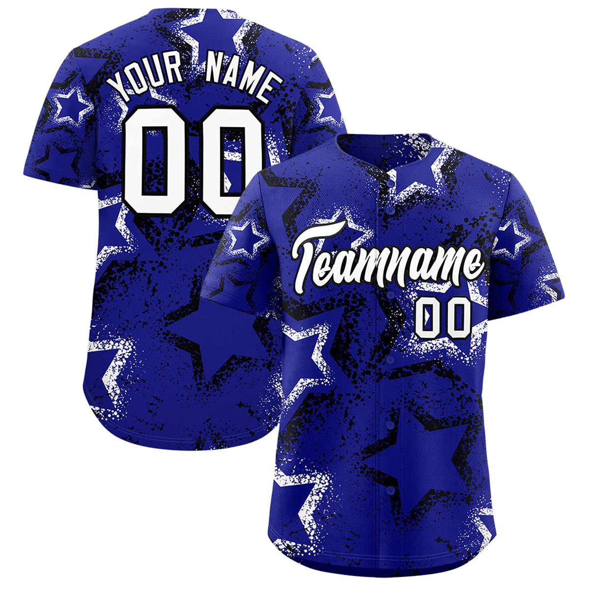 Custom Royal Blue Black White Star-Shaped Ink Texture Graffiti Pattern Baseball Jersey | Sublimation Printed &amp; Stitched,Add Name and Numbern,Perfect for Parties,Perfect for Training | KXKSHOP