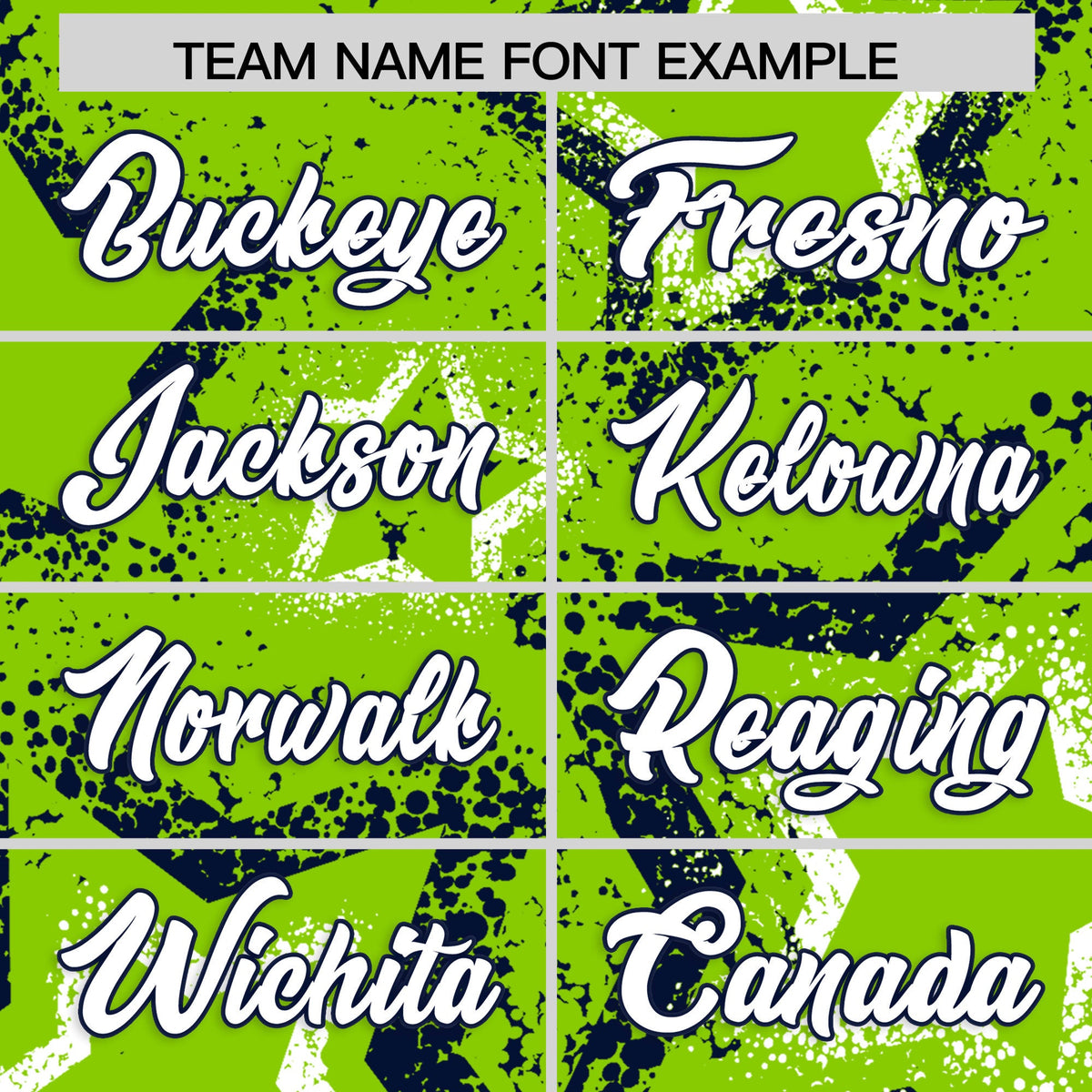 Custom Neon Green White Navy Star-Shaped Ink Texture Graffiti Pattern Baseball Jersey | Sublimation Printed &amp; Stitched,Add Name and Numbern,Perfect for Parties,Perfect for Training | KXKSHOP