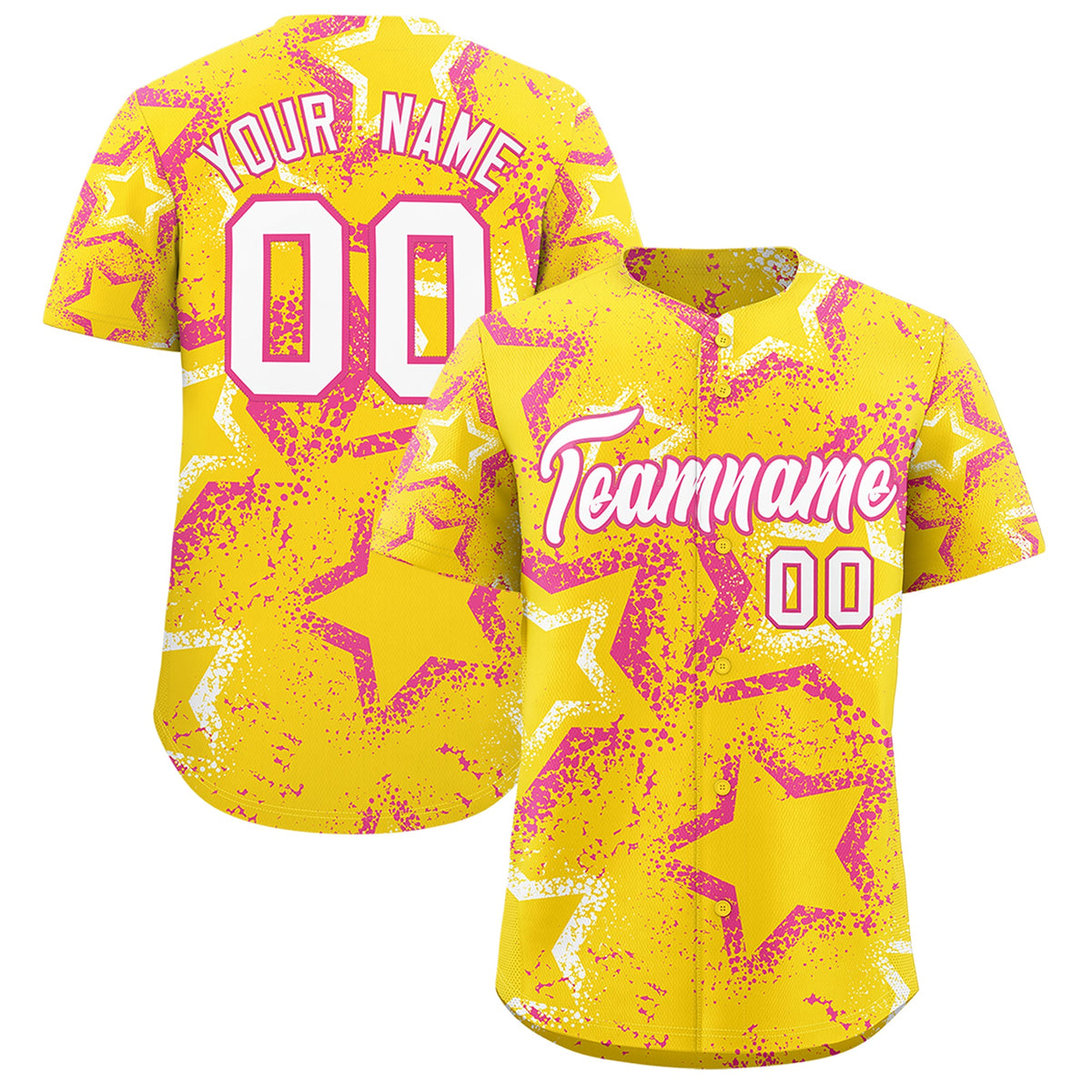 Custom Gold White Pink Star-Shaped Ink Texture Graffiti Pattern Baseball Jersey | Sublimation Printed &amp; Stitched,Add Name and Numbern,Perfect for Parties,Perfect for Training | KXKSHOP