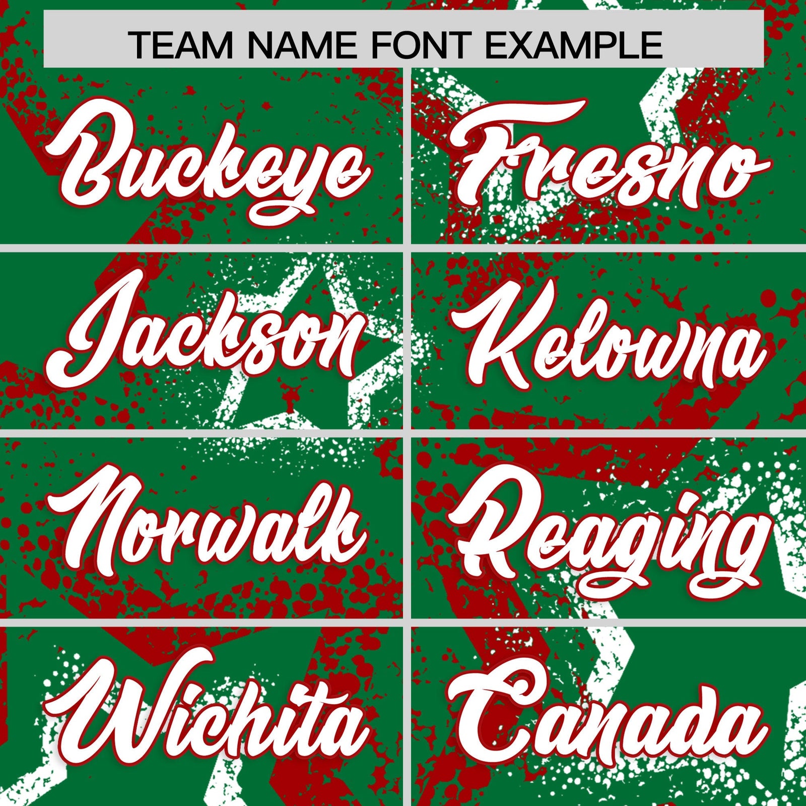 Custom Kelly Green White Red Star-Shaped Ink Texture Graffiti Pattern Baseball Jersey | Sublimation Printed & Stitched,Add Name and Numbern,Perfect for Parties,Perfect for Training | KXKSHOP