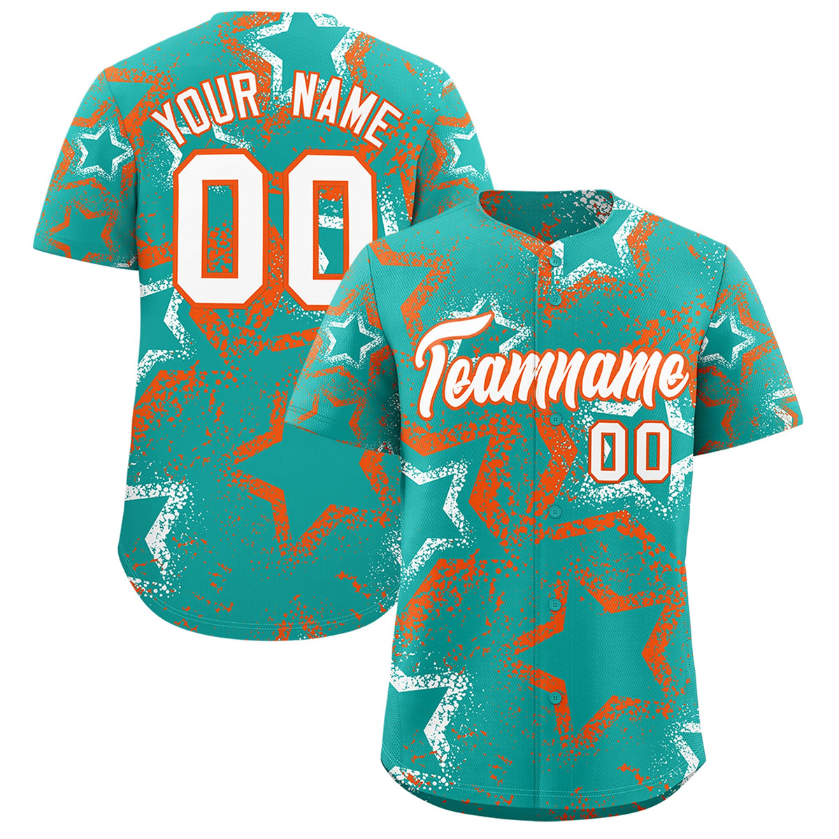 Custom Aqua White Orange Star-Shaped Ink Texture Graffiti Pattern Baseball Jersey | Sublimation Printed &amp; Stitched,Add Name and Numbern,Perfect for Parties,Perfect for Training | KXKSHOP