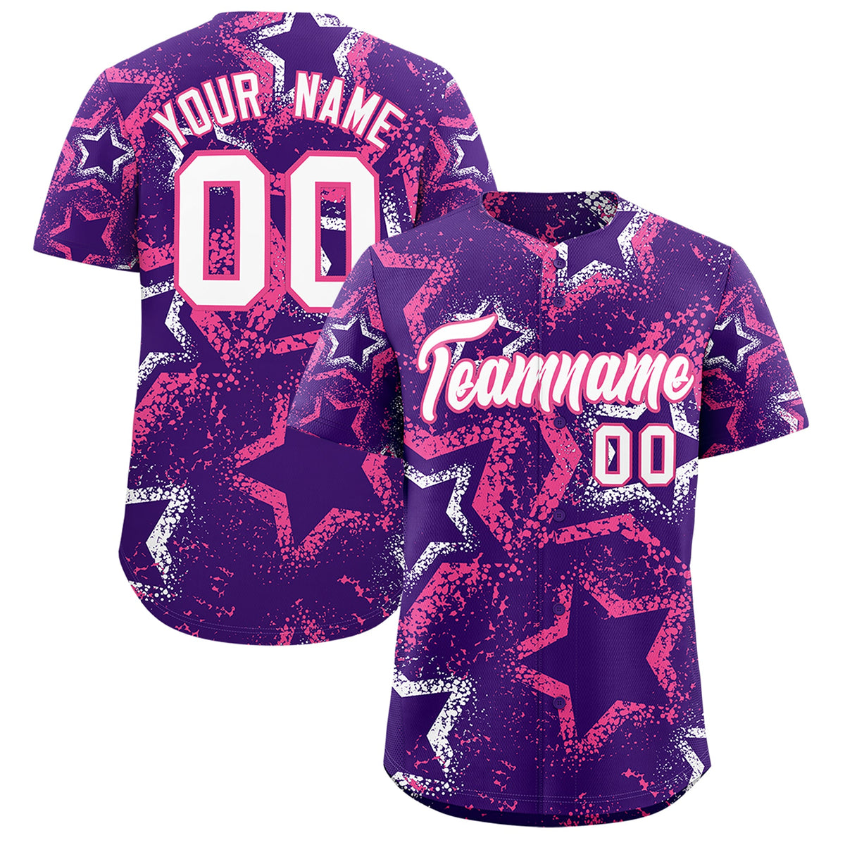 Custom Purple White Pink Star-Shaped Ink Texture Graffiti Pattern Baseball Jersey | Sublimation Printed &amp; Stitched,Add Name and Numbern,Perfect for Parties,Perfect for Training | KXKSHOP
