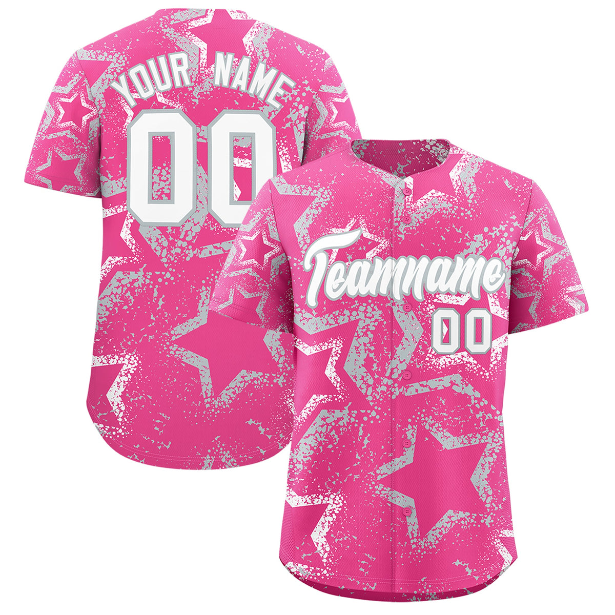 Custom Pink White Silver Star-Shaped Ink Texture Graffiti Pattern Baseball Jersey | Sublimation Printed & Stitched,Add Name and Numbern,Perfect for Parties,Perfect for Training | KXKSHOP