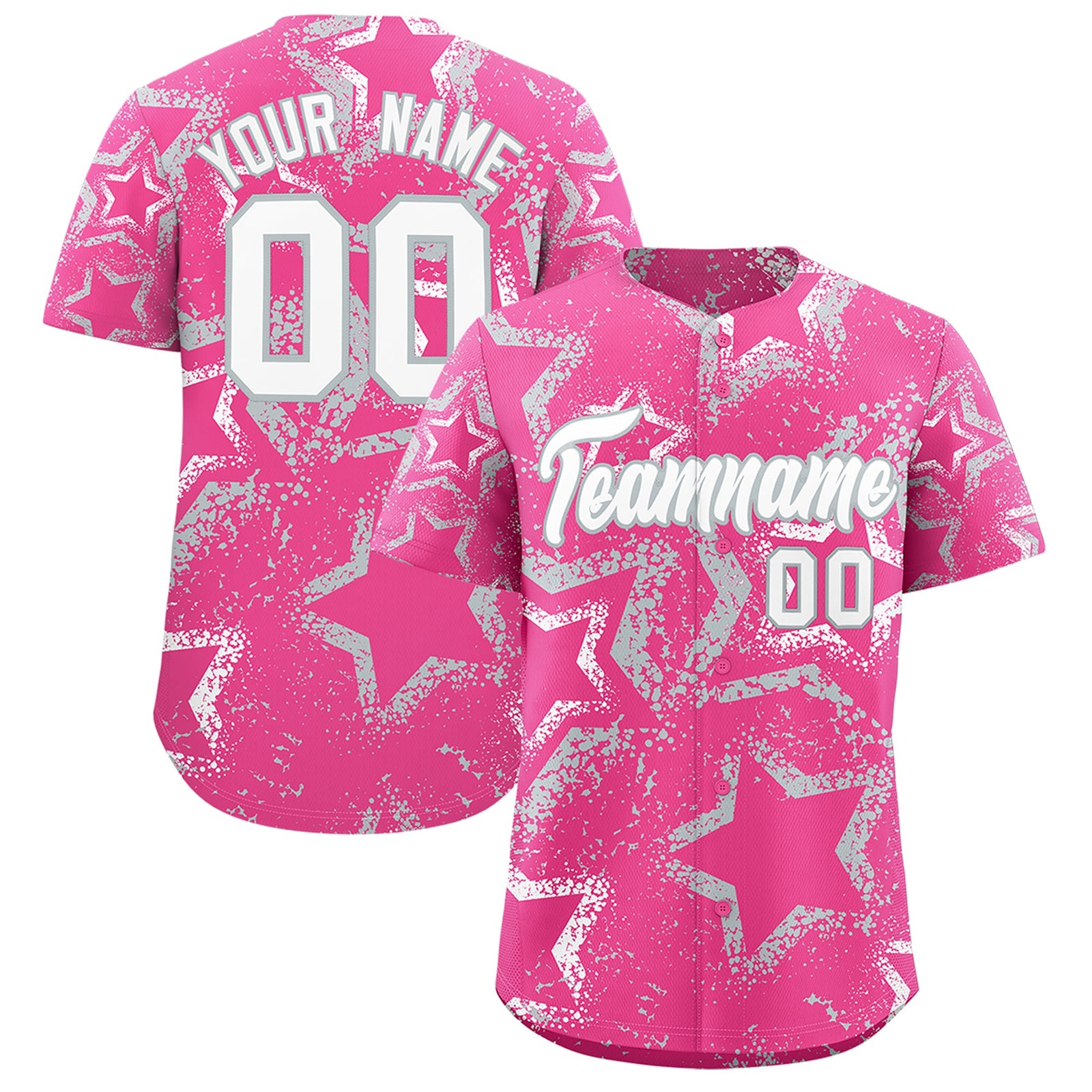 Custom Pink White Silver Star-Shaped Ink Texture Graffiti Pattern Baseball Jersey | Sublimation Printed & Stitched,Add Name and Numbern,Perfect for Parties,Perfect for Training | KXKSHOP